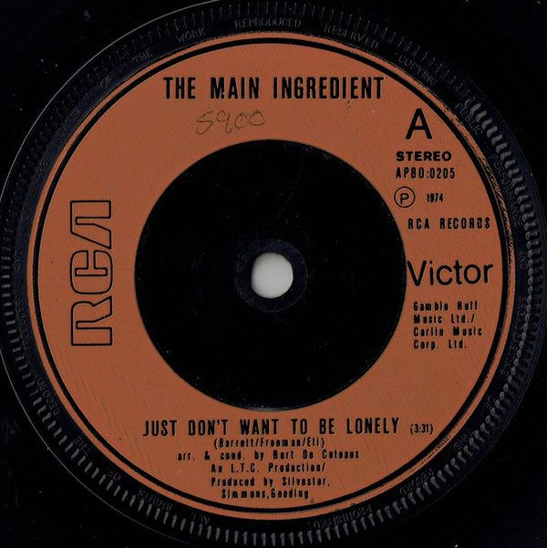 The Main Ingredient : Just Don't Want To Be Lonely (7", Single, Inj)