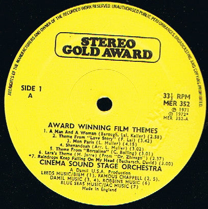 The Cinema Sound Stage Orchestra : Award Winning Film Themes (LP, Album)
