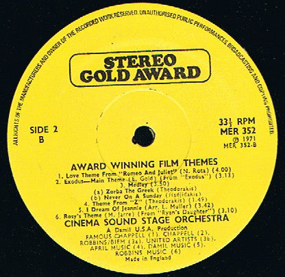 The Cinema Sound Stage Orchestra : Award Winning Film Themes (LP, Album)