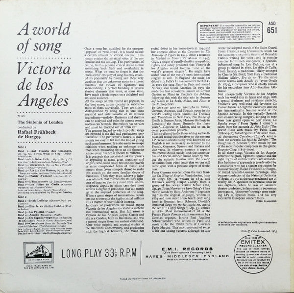 Victoria De Los Angeles : A World Of Song (LP, RE)