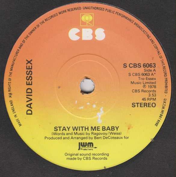 David Essex : Stay With Me Baby (7")