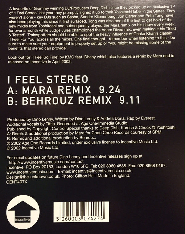 Dino Lenny : I Feel Stereo (12")