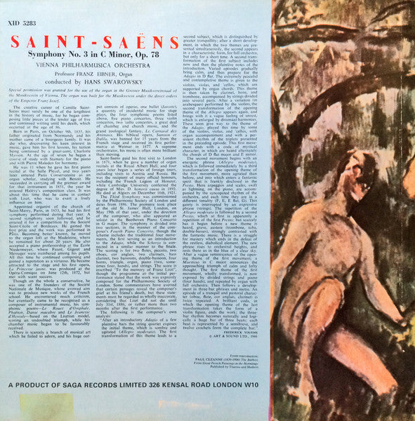 Camille Saint-Saëns — Franz Eibner, Vienna Philharmusica Symphony Orchestra / Hans Swarowsky : Symphony Nr. 3 In C Minor, Op. 78 (LP)