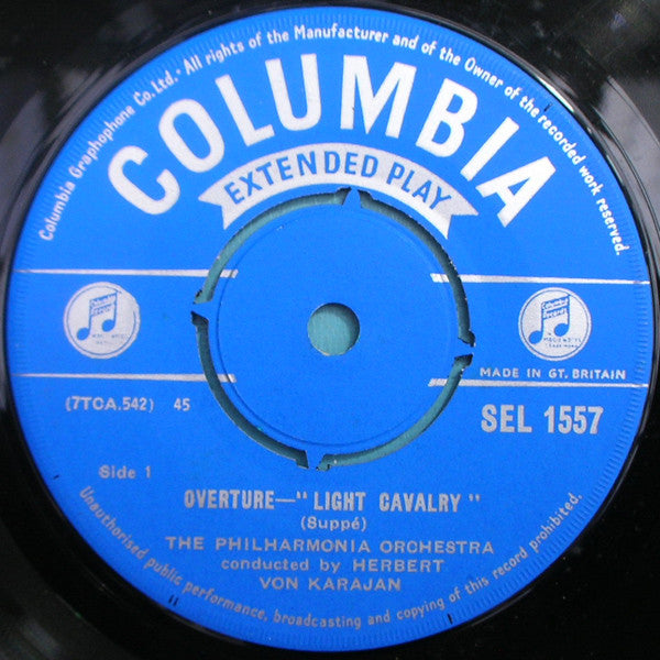 Herbert Von Karajan, Philharmonia Orchestra : “ Light Cavalry ” Overture, “ Die Fledermaus ” Overture (7", EP)