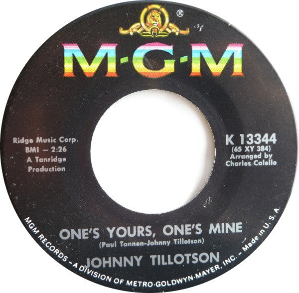 Johnny Tillotson : Then I'll Count Again / One's Yours, One's Mine (7")