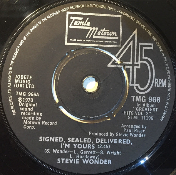 Stevie Wonder : Signed, Sealed, Delivered, I'm Yours (7", Single, 4-P)