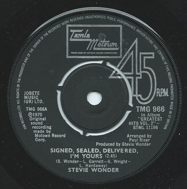 Stevie Wonder : Signed, Sealed, Delivered, I'm Yours (7", Single, 4-P)