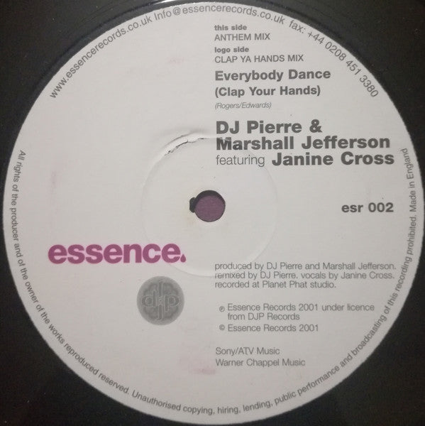 DJ Pierre & Marshall Jefferson Featuring Janine Cross : Everybody Dance (Clap Your Hands) (2x12")
