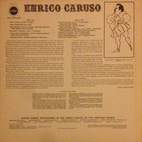 Enrico Caruso : Great Voices Of The Century Volume One (LP, Comp)