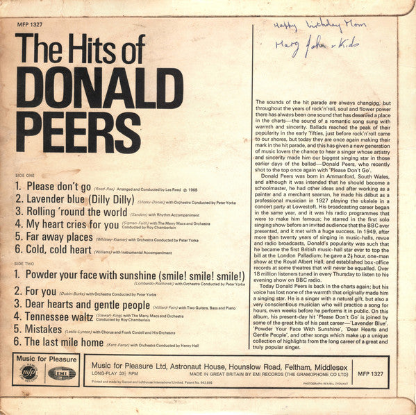 Donald Peers : The Hits Of Donald Peers (LP, Comp, Riv)