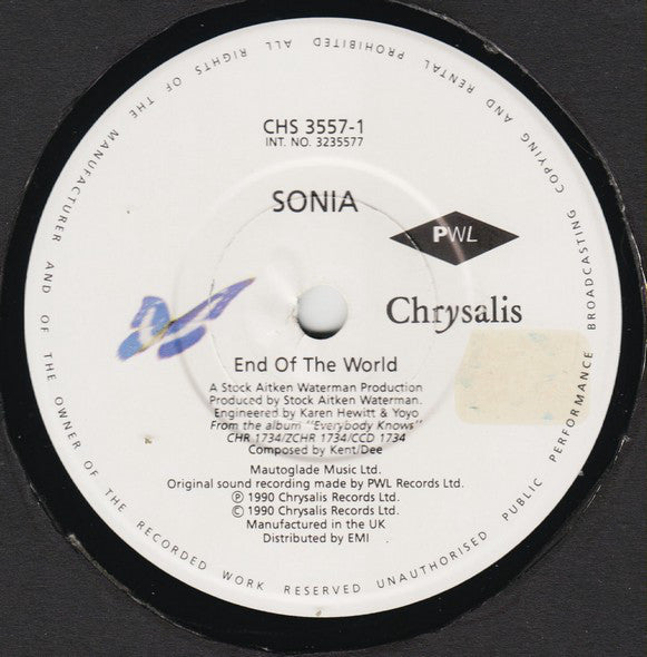 Sonia : End Of The World (7", Single, Pap)