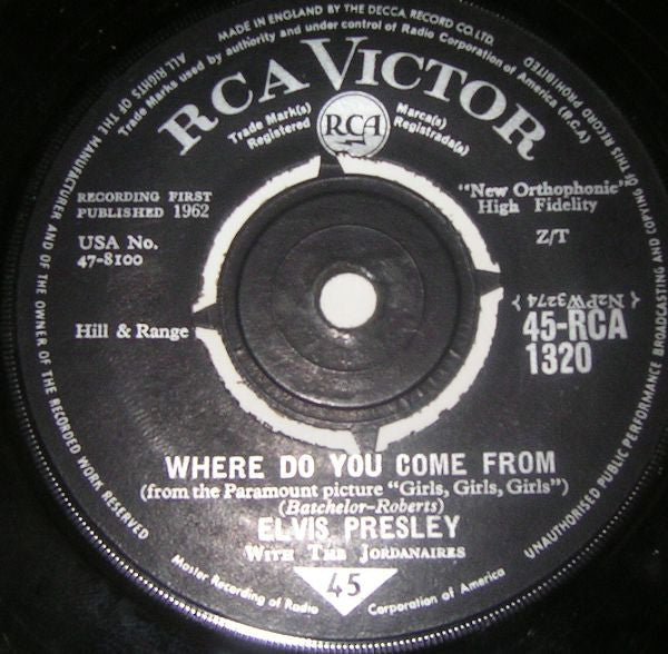 Elvis Presley With The Jordanaires : Return To Sender (7", Single, Mono)