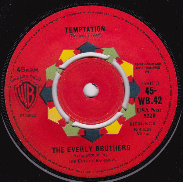 Everly Brothers : Temptation (7", Single, Mono, Rob)