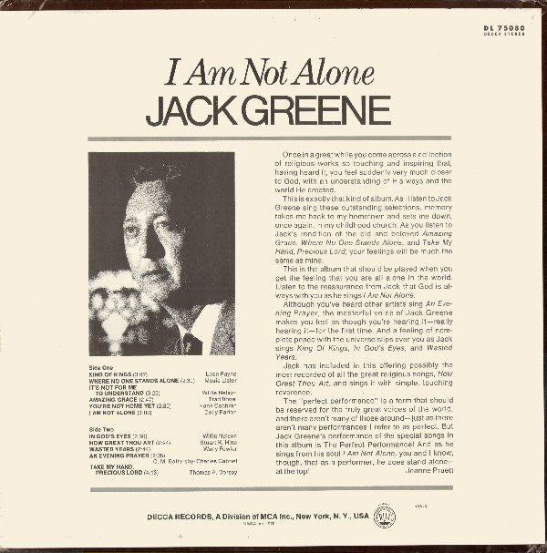 Jack Greene : I Am Not Alone (LP, Album, Pin)