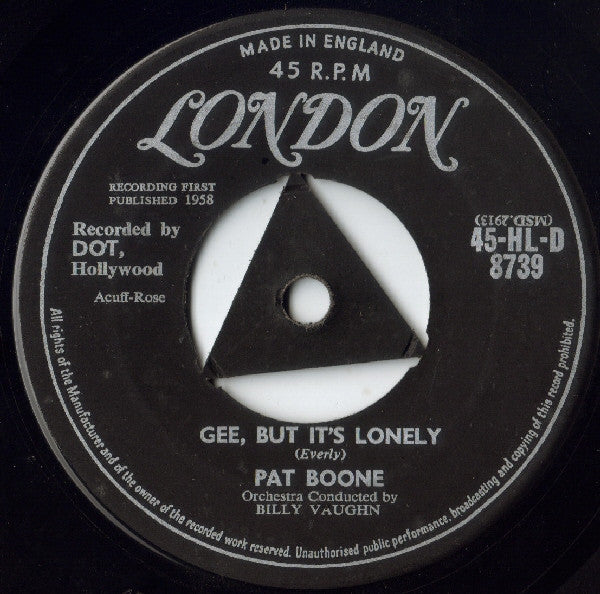 Pat Boone : Gee, But It's Lonely / For My Good Fortune (7", Single)