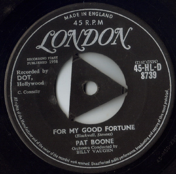 Pat Boone : Gee, But It's Lonely / For My Good Fortune (7", Single)