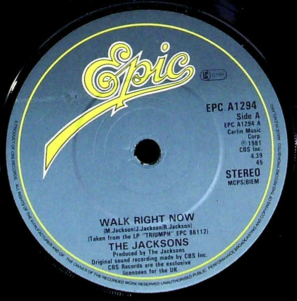 The Jacksons : Walk Right Now (7", Single, Pap)