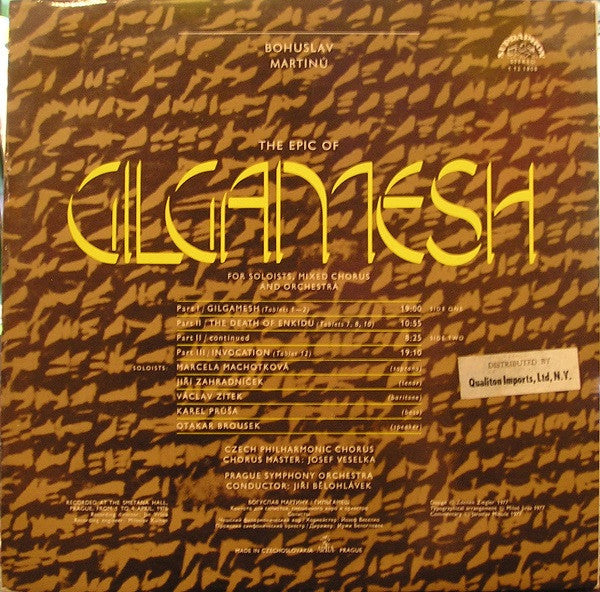 Bohuslav Martinů - Czech Philharmonic Chorus, The Prague Symphony Orchestra, Jiří Bělohlávek : The Epic Of Gilgamesh (LP, Album)