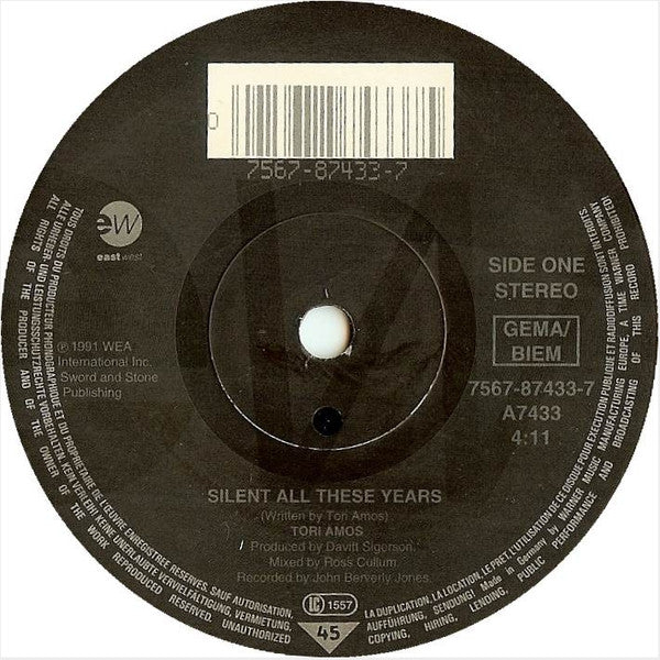Tori Amos : Silent All These Years (7", Single, RE)