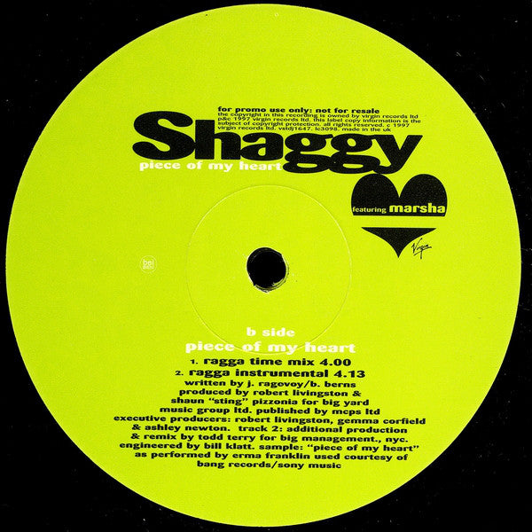 Shaggy : Piece Of My Heart (Todd Terry Remixes) (12", Promo)