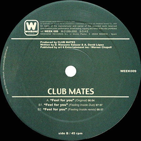 Club Mates : Feel For You (12")