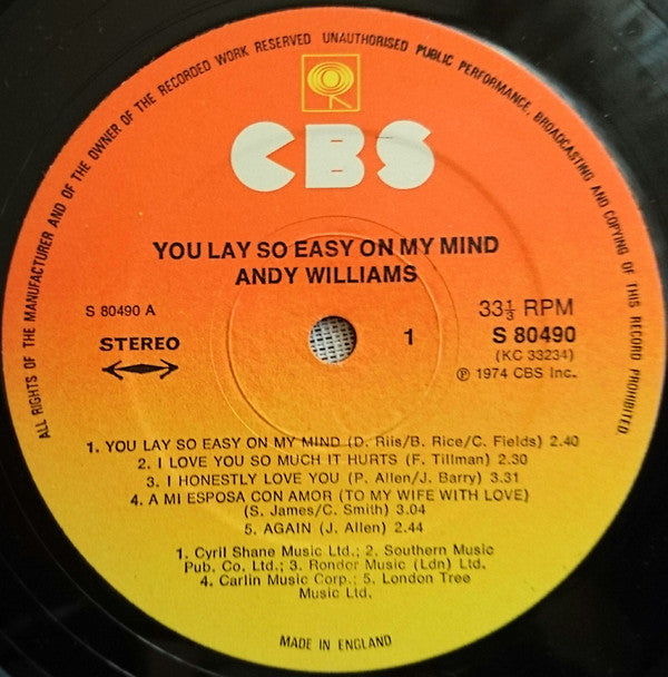 Andy Williams : You Lay So Easy On My Mind (LP)