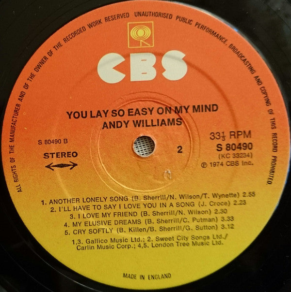 Andy Williams : You Lay So Easy On My Mind (LP)