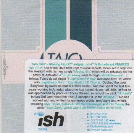 Taio Cruz : Moving On (Remix CD1) (CDr, Promo)