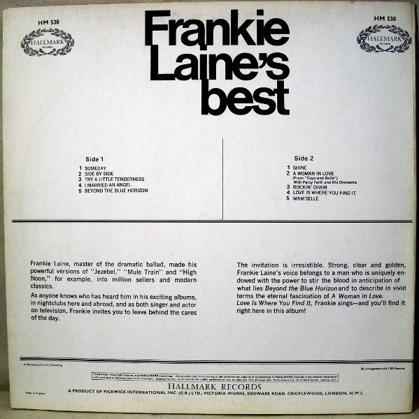 Frankie Laine : Frankie Laine's Best (LP, Comp)