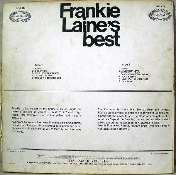 Frankie Laine : Frankie Laine's Best (LP, Comp, Mono)