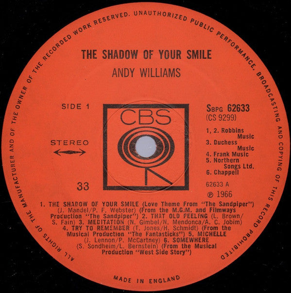 Andy Williams : The Shadow Of Your Smile (LP, Album)