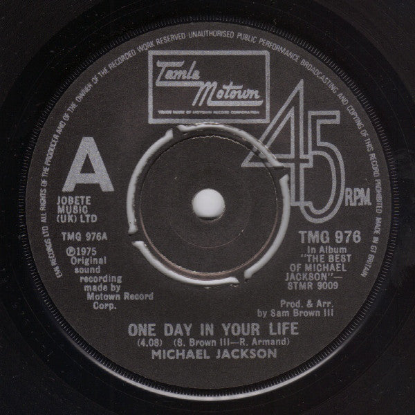 Michael Jackson : One Day In Your Life (7", Single, RE, Pus)