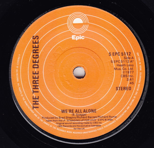 The Three Degrees : We're All Alone (7")