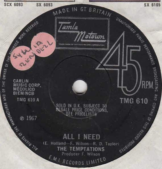 The Temptations : All I Need (7", Sol)