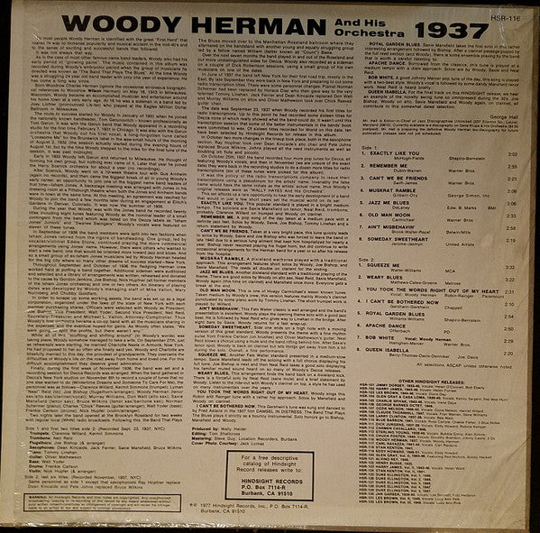 Woody Herman And His Orchestra : The Uncollected Woody Herman, 1937 (LP, Album)