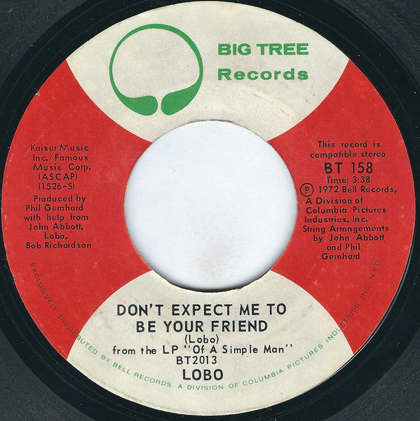 Lobo (3) : Don't Expect Me To Be Your Friend / A Big Red Kite (7", Single, Styrene, Pre)