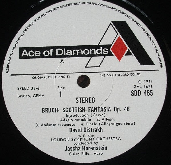 Max Bruch, Paul Hindemith, David Oistrach, London Symphony Orchestra, Jascha Horenstein : Scottish Fantasia / Violin Concerto (LP, RE)