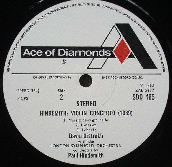 Max Bruch, Paul Hindemith, David Oistrach, London Symphony Orchestra, Jascha Horenstein : Scottish Fantasia / Violin Concerto (LP, RE)