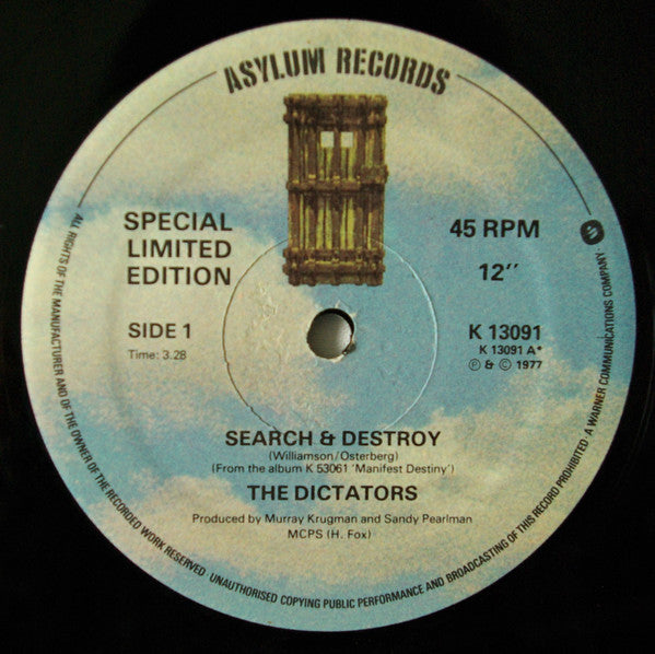 The Dictators : Search & Destroy / Sleepin' With The TV On (12", Single, Ltd, S/Edition)