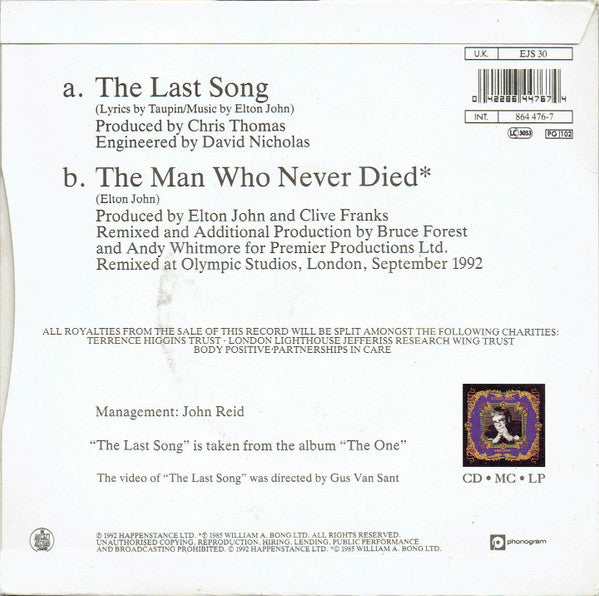 Elton John : The Last Song (7", Sil)