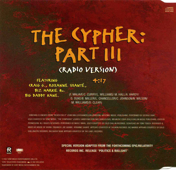 Frankie Cutlass : The Cypher Part 3 (CD, Single, Promo)