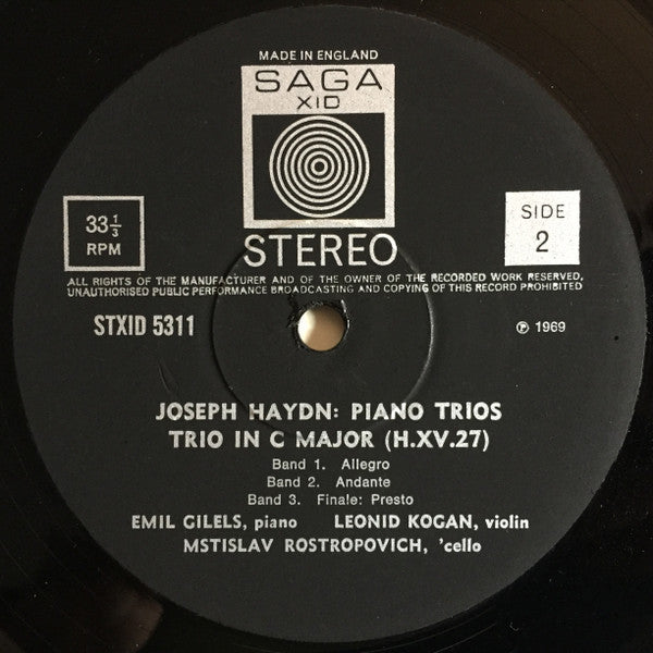 Emil Gilels, Mstislav Rostropovich &  Leonid Kogan, Joseph Haydn : Piano Trios 16 & 27 (LP, Album)