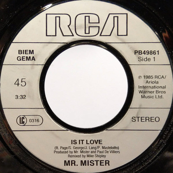 Mr. Mister : Is It Love (7", Single)
