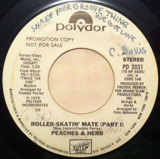 Peaches & Herb : Roller-Skatin' Mate (7", Promo)