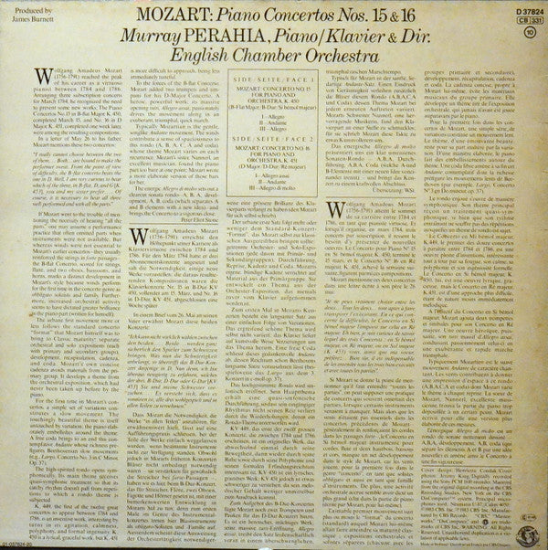 Wolfgang Amadeus Mozart - Murray Perahia, English Chamber Orchestra : Piano Concertos Nos. 15 & 16 (LP, Album)