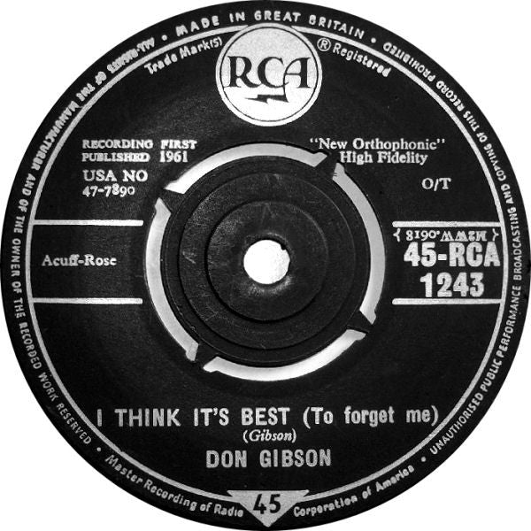 Don Gibson : Sea Of Heartbreak (7", Single)