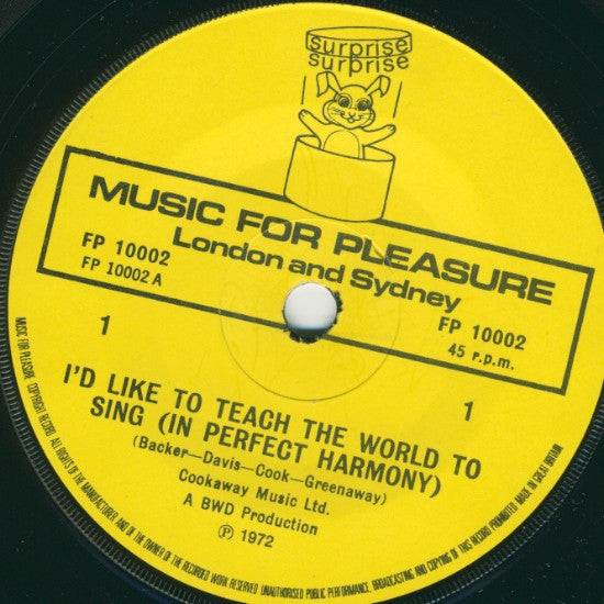 Unknown Artist : I'd Like To Teach The World To Sing And Morningtown Ride (7", Single)