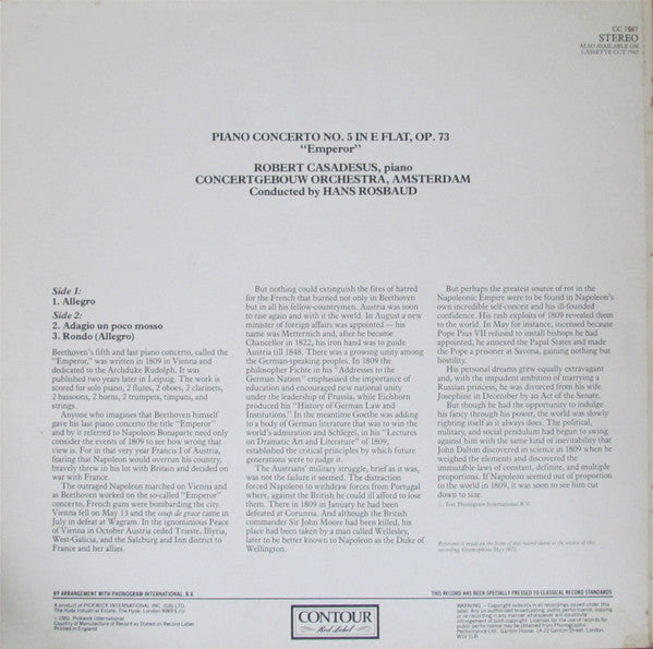 Ludwig van Beethoven - Robert Casadesus, Concertgebouworkest, Hans Rosbaud : Piano Concerto No. 5 'The Emperor' (LP, Album)