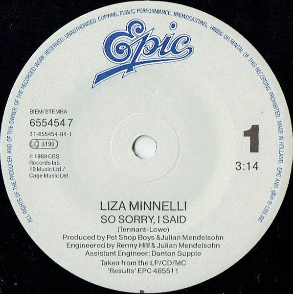 Liza Minnelli : So Sorry, I Said (7", Single, Ltd)