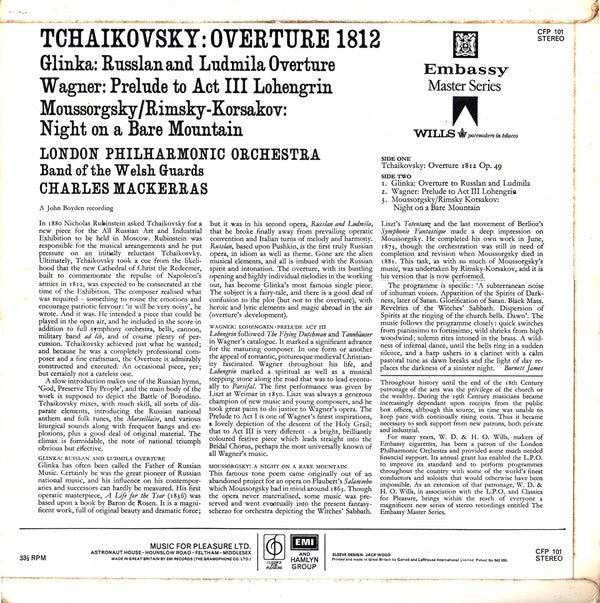 London Philharmonic Orchestra, Band Of The Welsh Guards / The Kings Troop Royal Horse Artillery, Sir Charles Mackerras : 1812 Overture / Russlan And Ludmila Overture / Lohengrin Prelude To Act 3 / Night On A Bare Mountain (LP)